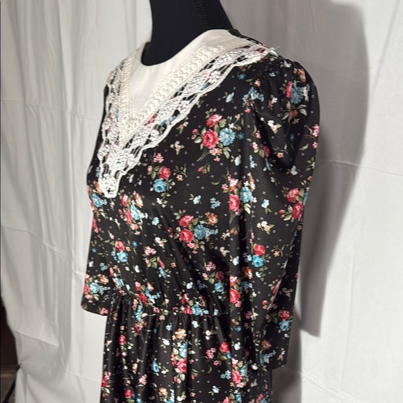 Whirlaway Frocks Floral Black Dress with Lace Collar Size 12P - Picture 6 of 11